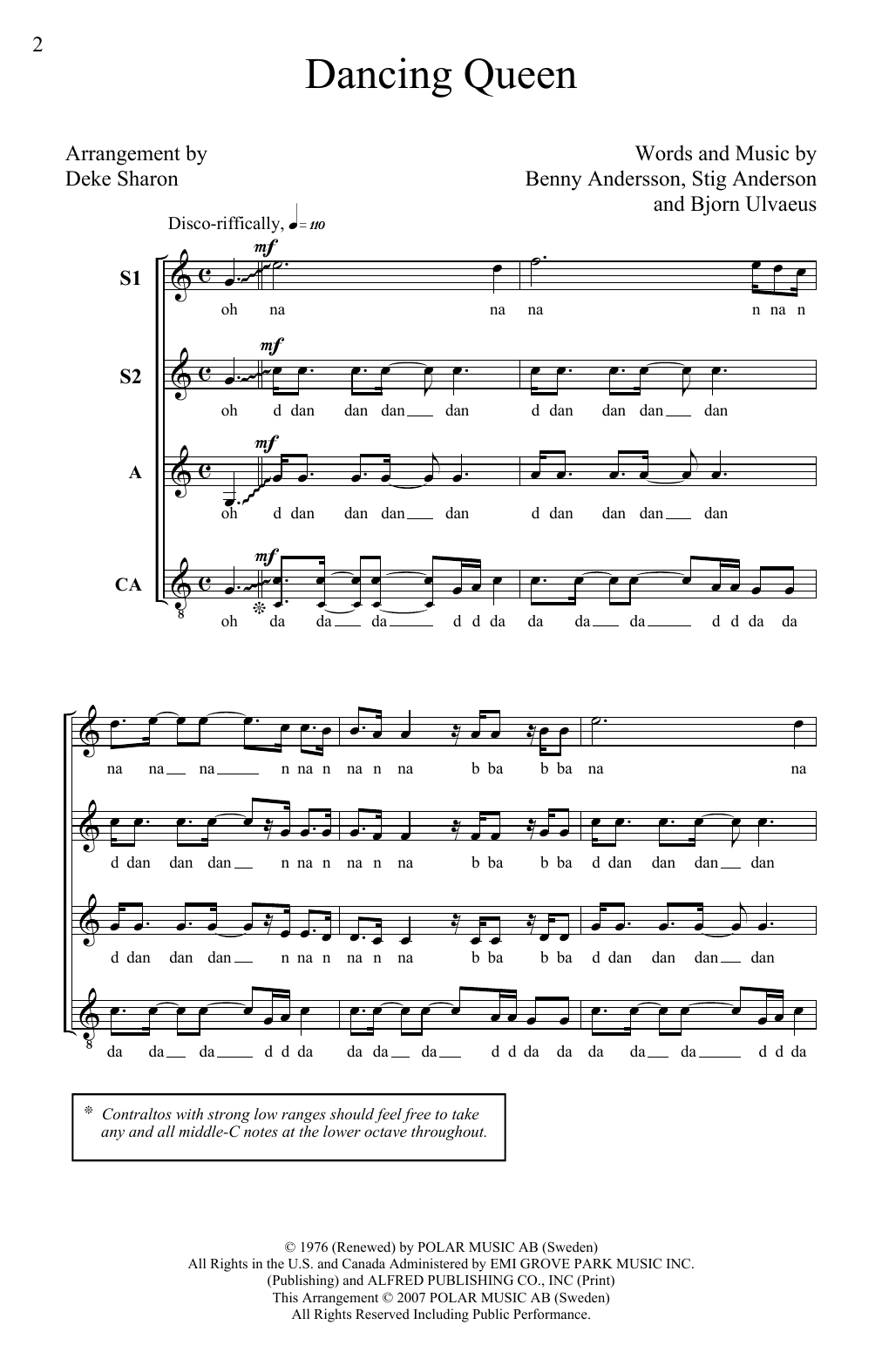 Download Deke Sharon Dancing Queen sheet music notes and chords for SSA - Download Printable PDF and start playing in minutes.