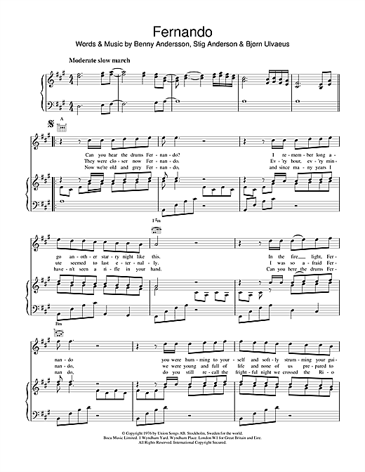 Learn to play ABBA Fernando sheet music for Piano, Vocal & Guitar (Right-Hand Melody) in minutes. ABBA Fernando sheet music notes and chords