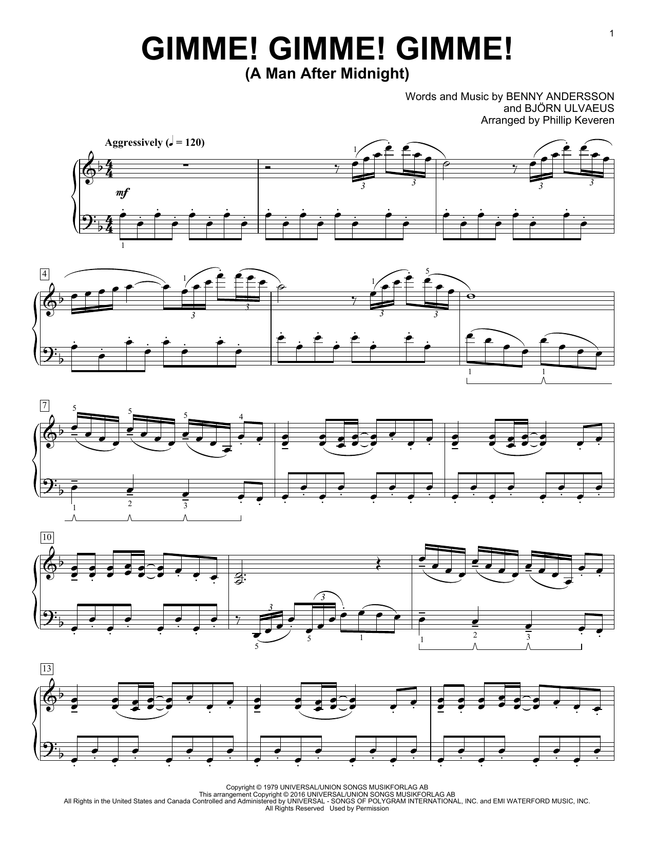 Phillip Keveren Gimme! Gimme! Gimme! (A Man After Midnight) sheet music, chords, lyrics - Printable PDF for Piano