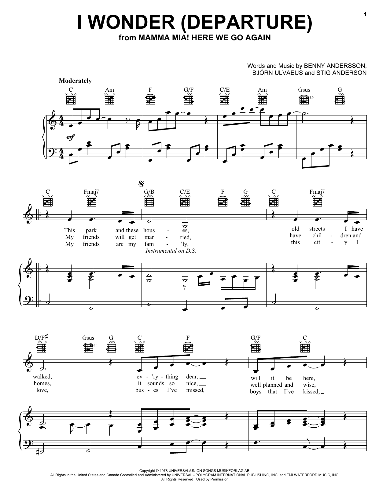 Learn to play ABBA I Wonder (Departure) (from Mamma Mia! Here We Go Again) sheet music for Piano, Vocal & Guitar (Right-Hand Melody) in minutes. ABBA I Wonder (Departure) (from Mamma Mia! Here We Go Again) sheet music notes and chords