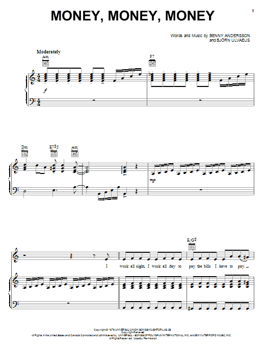 Learn to play ABBA Money, Money, Money sheet music for Piano (Big Notes) in minutes. ABBA Money, Money, Money sheet music preview music notes and score for Piano (Big Notes) including 7 page(s)