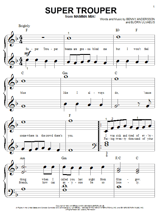Learn to play ABBA Super Trouper sheet music for Piano, Vocal & Guitar in minutes. ABBA Super Trouper sheet music notes and chords