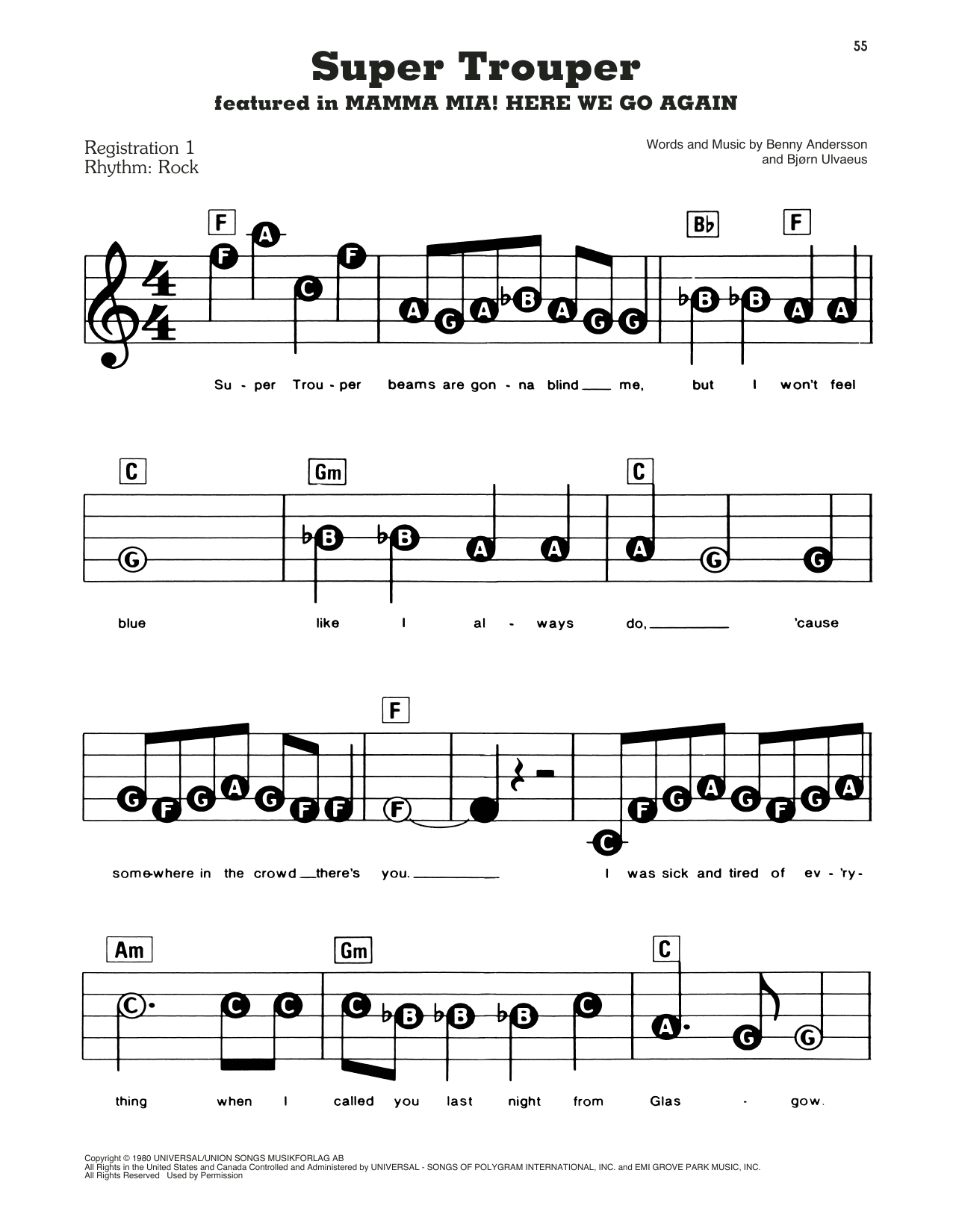 Learn to play ABBA Super Trouper (from Mamma Mia) sheet music for E-Z Play Today in minutes. ABBA Super Trouper (from Mamma Mia) sheet music preview music notes and score for E-Z Play Today including 3 page(s)