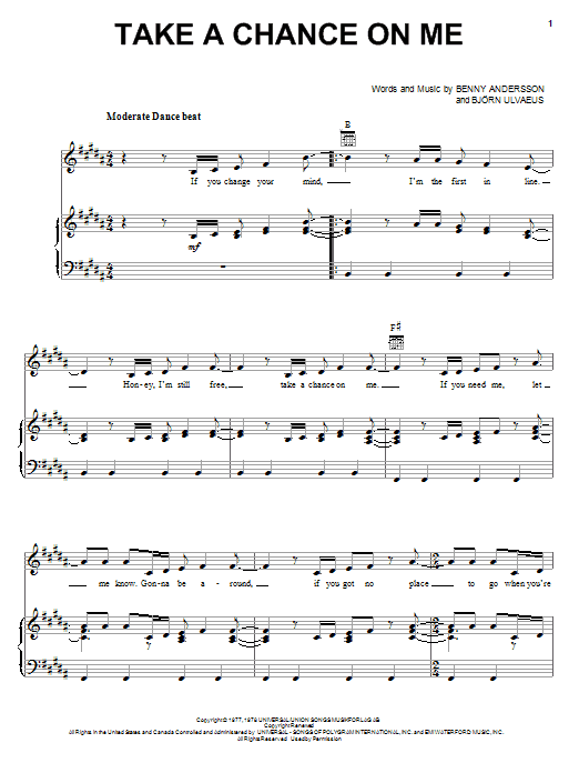 Learn to play ABBA Take A Chance On Me sheet music for Piano, Vocal & Guitar (Right-Hand Melody) in minutes. ABBA Take A Chance On Me sheet music notes and chords