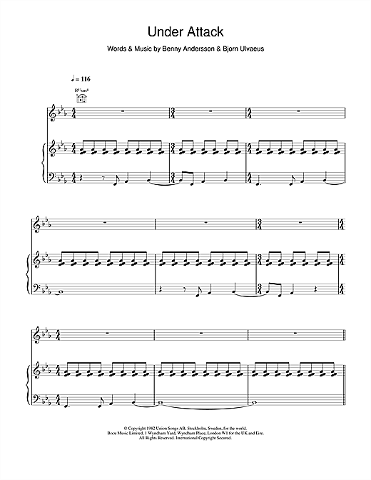 Learn to play ABBA Under Attack sheet music for Piano, Vocal & Guitar (Right-Hand Melody) in minutes. ABBA Under Attack sheet music notes and chords