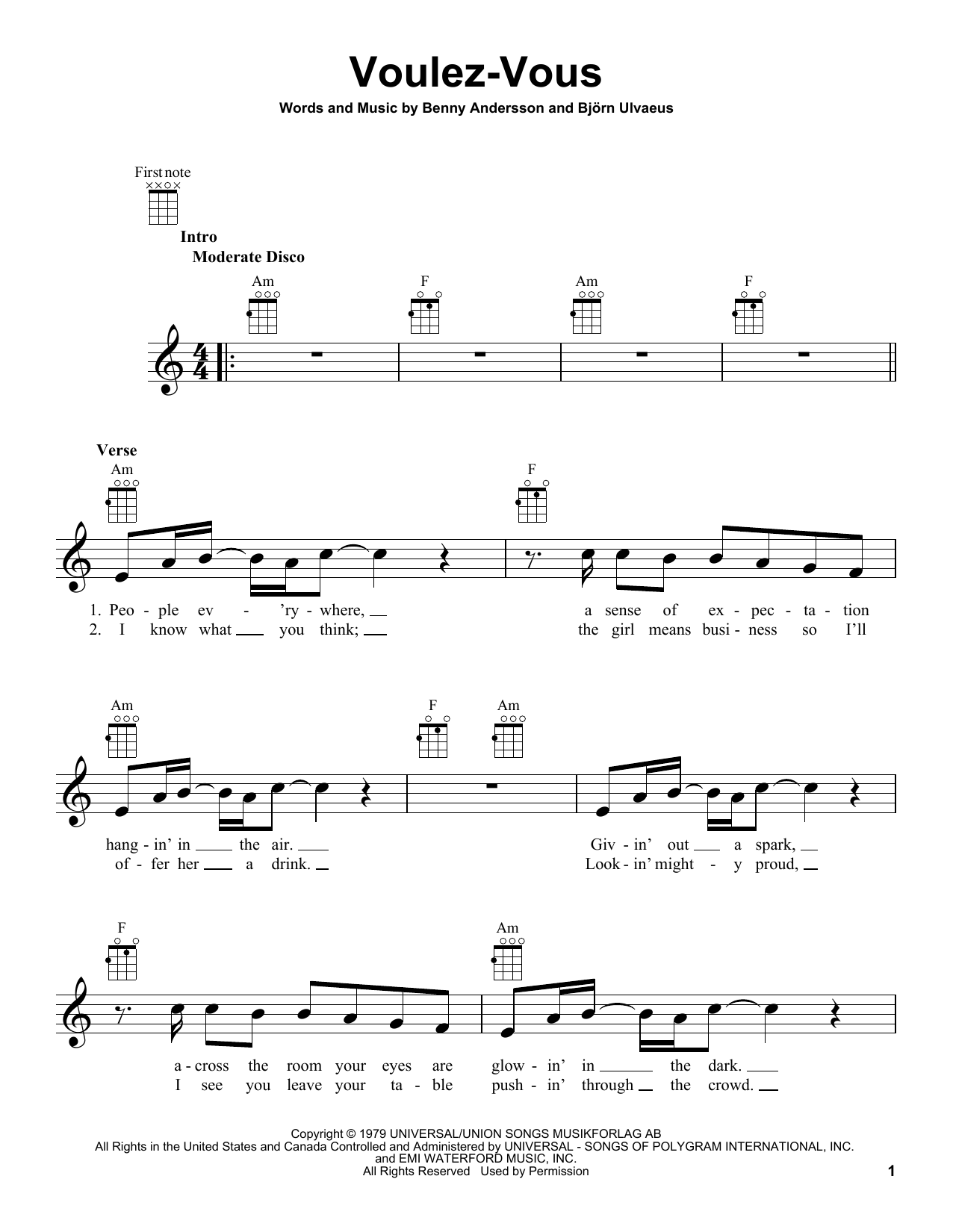 Download ABBA Voulez Vous sheet music notes and chords for Piano (Big Notes) - Download Printable PDF and start playing in minutes.