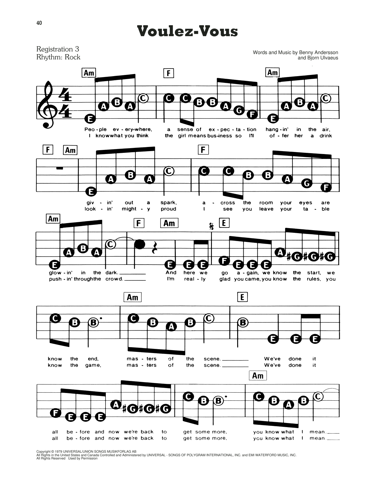 Learn to play ABBA Voulez-Vous (from Mamma Mia!) sheet music for E-Z Play Today in minutes. ABBA Voulez-Vous (from Mamma Mia!) sheet music preview music notes and score for E-Z Play Today including 3 page(s)