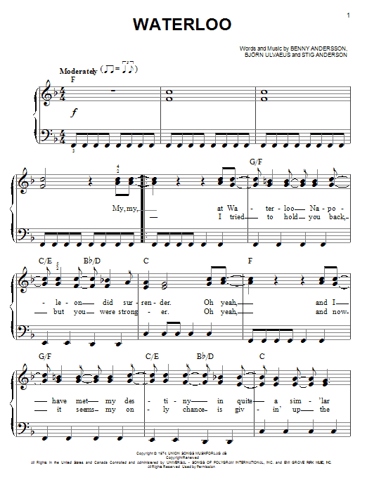 Learn to play ABBA Waterloo sheet music for Flute in minutes. ABBA Waterloo sheet music notes and chords