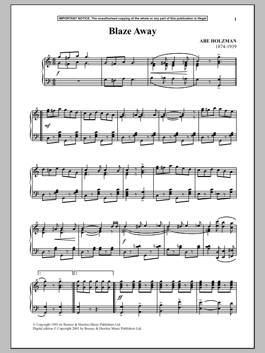 Learn to play Abe Holzman Blaze Away sheet music for Piano in minutes. Abe Holzman Blaze Away sheet music notes and chords