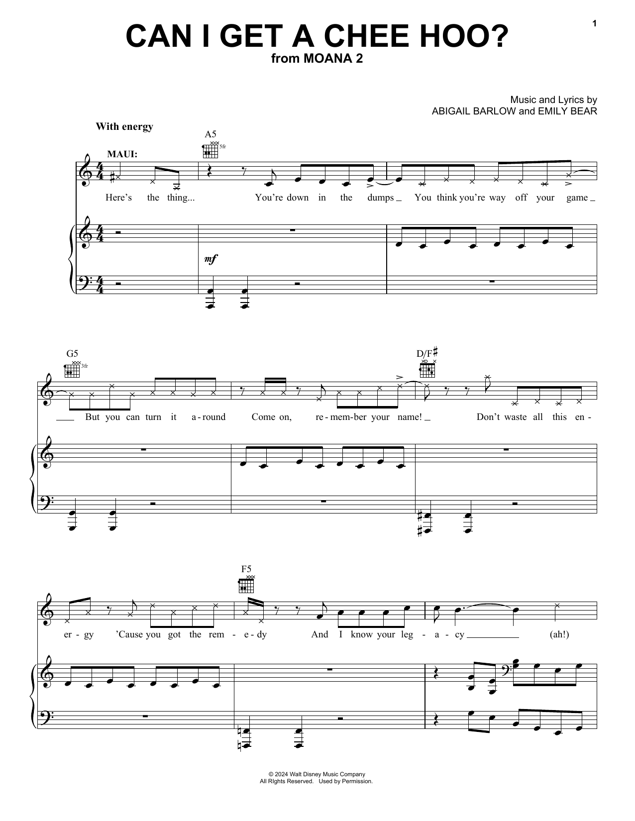 Abigail Barlow & Emily Bear Can I Get A Chee Hoo? (from Moana 2) sheet music, chords, lyrics - Printable PDF for Piano, Vocal & Guitar Chords (Right-Hand Melody)