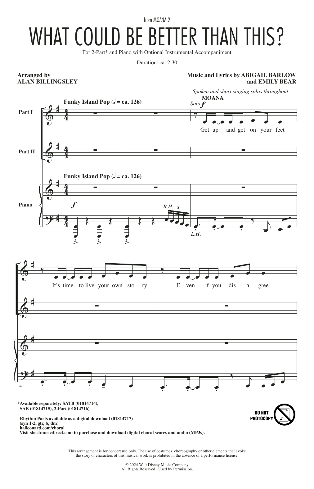 Abigail Barlow & Emily Bear What Could Be Better Than This? (from Moana 2) (arr. Alan Billingsley) sheet music, chords, lyrics - Printable PDF for 2-Part Choir