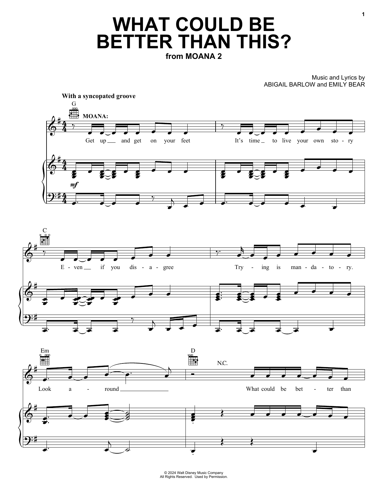Abigail Barlow & Emily Bear What Could Be Better Than This? (from Moana 2) sheet music, chords, lyrics - Printable PDF for Piano, Vocal & Guitar Chords (Right-Hand Melody)