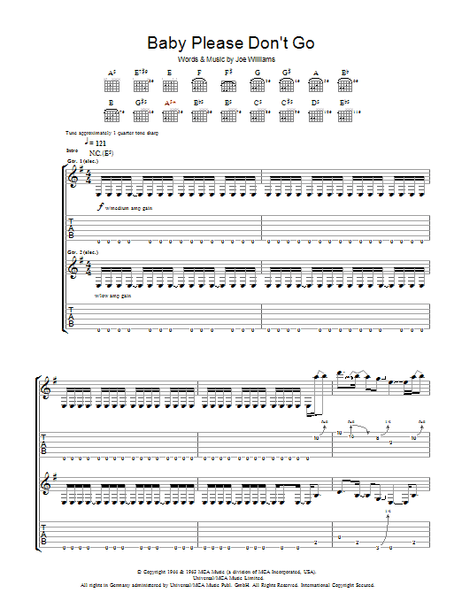 AC/DC Baby, Please Don't Go sheet music, chords, lyrics - Printable PDF for Guitar Tab