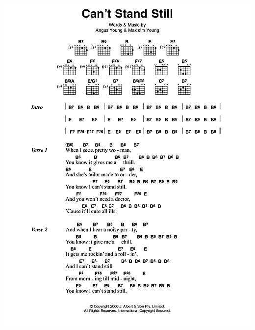 Learn to play AC/DC Can't Stand Still sheet music for Lyrics & Chords in minutes. AC/DC Can't Stand Still sheet music preview music notes and score for Lyrics & Chords including 2 page(s)