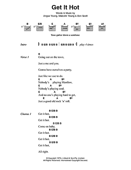 Learn to play AC/DC Get It Hot sheet music for Lyrics & Chords in minutes. AC/DC Get It Hot sheet music preview music notes and score for Lyrics & Chords including 3 page(s)