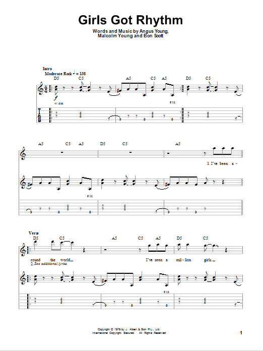 Learn to play AC/DC Girls Got Rhythm sheet music for Bass Guitar Tab in minutes. AC/DC Girls Got Rhythm sheet music preview music notes and score for Bass Guitar Tab including 5 page(s)