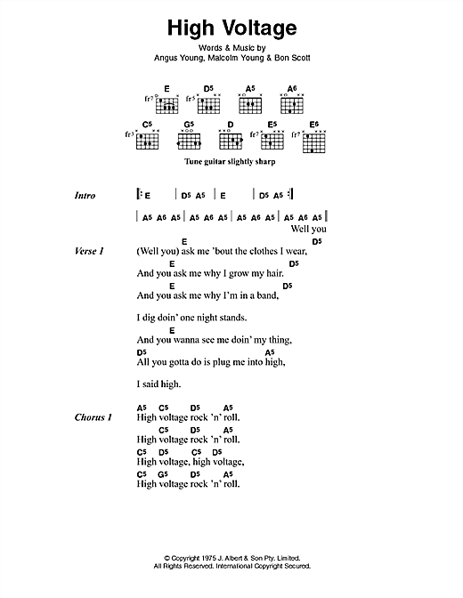 Ac Dc High Voltage Sheet Music Notes Chords Lyrics Chords Download Rock 42562 Pdf