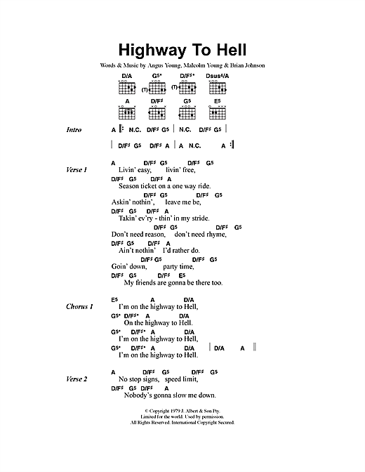 AC/DC "Highway To Sheet Music | Download Printable PDF Music Notes, Score & 41358