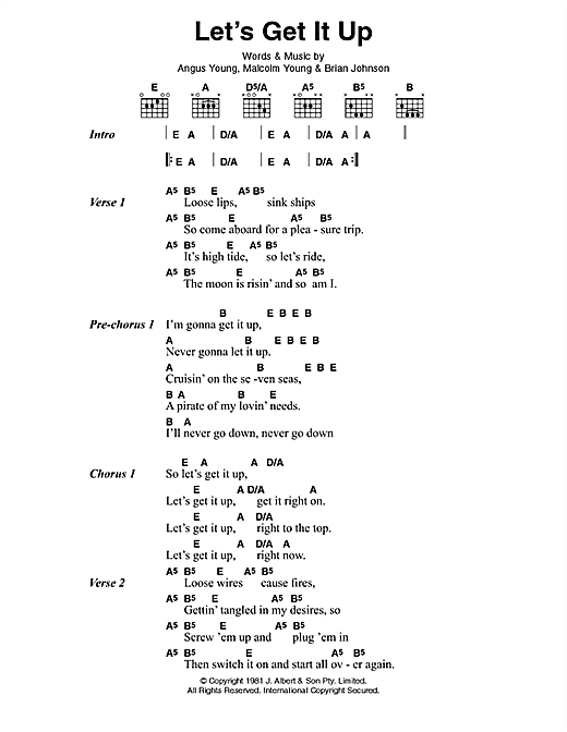 Learn to play AC/DC Let's Get It Up sheet music for Lyrics & Chords in minutes. AC/DC Let's Get It Up sheet music preview music notes and score for Lyrics & Chords including 2 page(s)