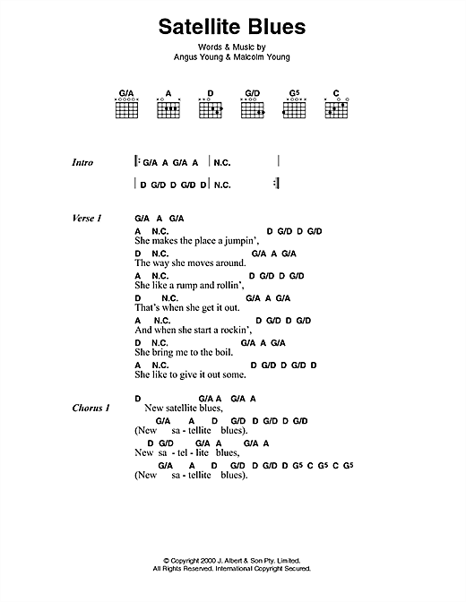 Learn to play AC/DC Satellite Blues sheet music for Lyrics & Chords in minutes. AC/DC Satellite Blues sheet music preview music notes and score for Lyrics & Chords including 3 page(s)