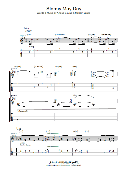 AC/DC Stormy May Day sheet music, chords, lyrics - Printable PDF for Guitar Tab