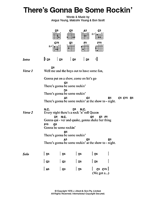 AC/DC There's Gonna Be Some Rockin' sheet music, chords, lyrics - Printable PDF for Lyrics & Chords