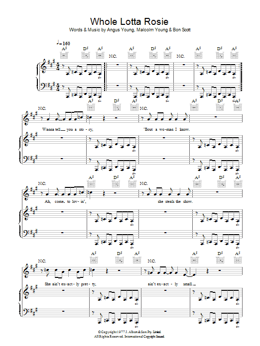Learn to play AC/DC Whole Lotta Rosie sheet music for Lyrics & Chords in minutes. AC/DC Whole Lotta Rosie sheet music preview music notes and score for Lyrics & Chords including 3 page(s)