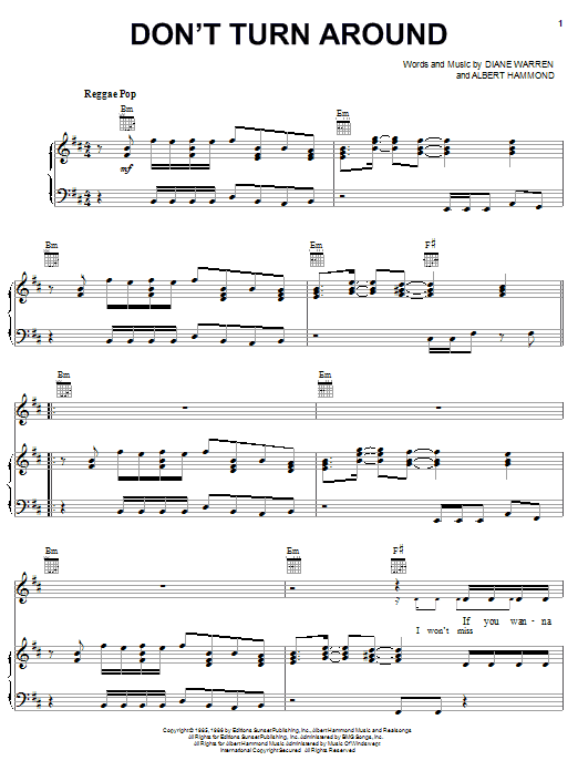 Learn to play Ace Of Base Don't Turn Around sheet music for Piano, Vocal & Guitar (Right-Hand Melody) in minutes. Ace Of Base Don't Turn Around sheet music notes and chords