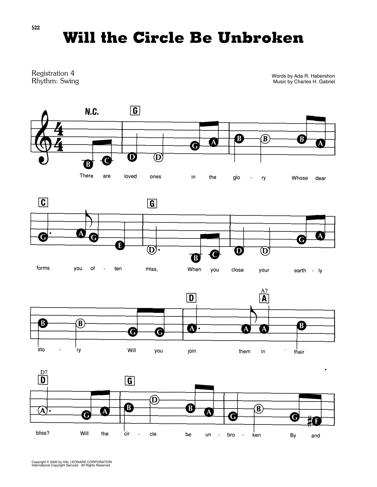 Learn to play Ada R. Habershon and Charles H. Gabriel Will The Circle Be Unbroken sheet music for E-Z Play Today in minutes. Ada R. Habershon and Charles H. Gabriel Will The Circle Be Unbroken sheet music preview music notes and score for E-Z Play Today including 3 page(s)