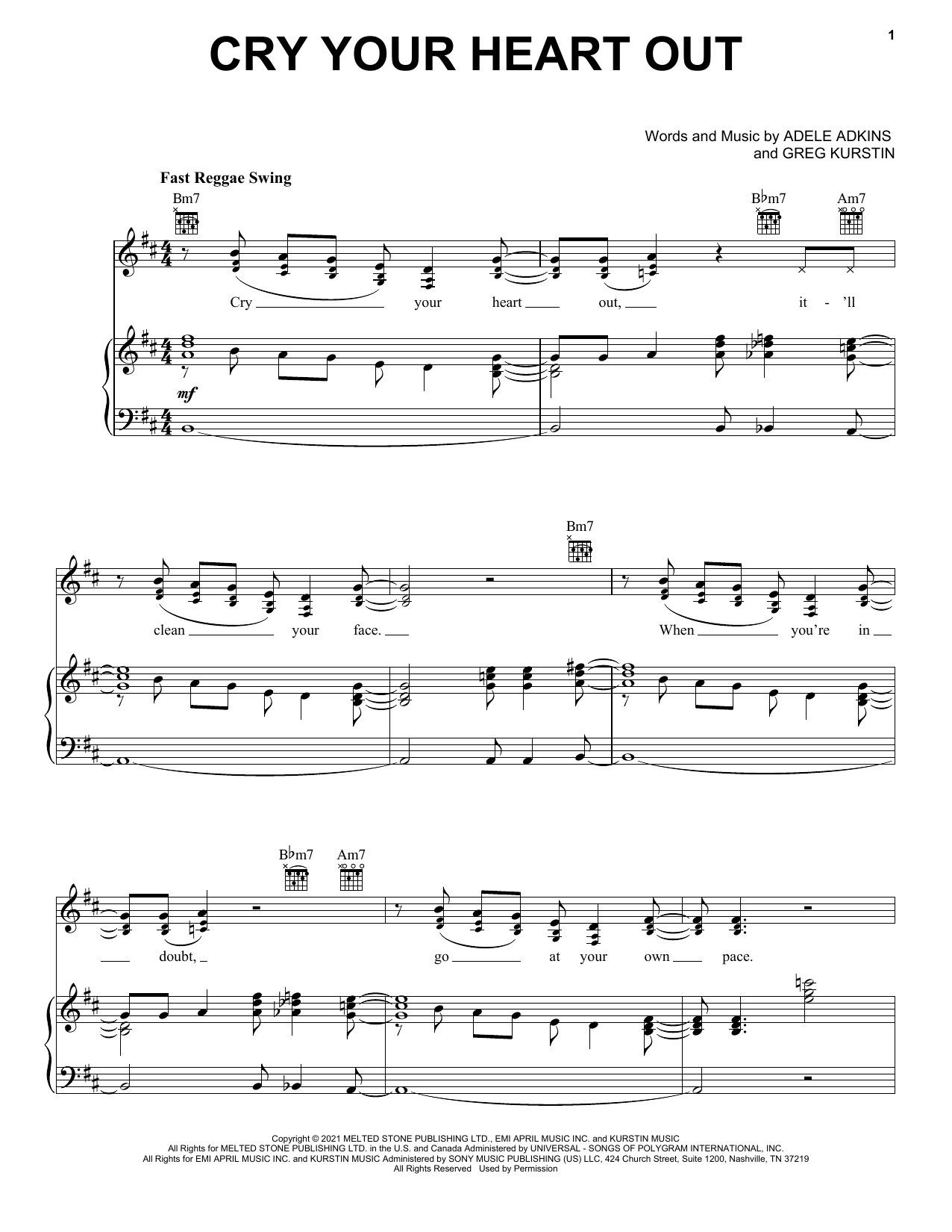Learn to play Adele Cry Your Heart Out sheet music for Piano, Vocal & Guitar Chords (Right-Hand Melody) in minutes. Adele Cry Your Heart Out sheet music preview music notes and score for Piano, Vocal & Guitar Chords (Right-Hand Melody) including 7 page(s)