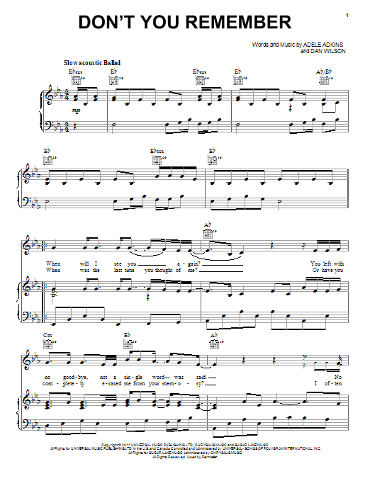 Learn to play Adele Don't You Remember sheet music for Easy Piano in minutes. Adele Don't You Remember sheet music notes and chords