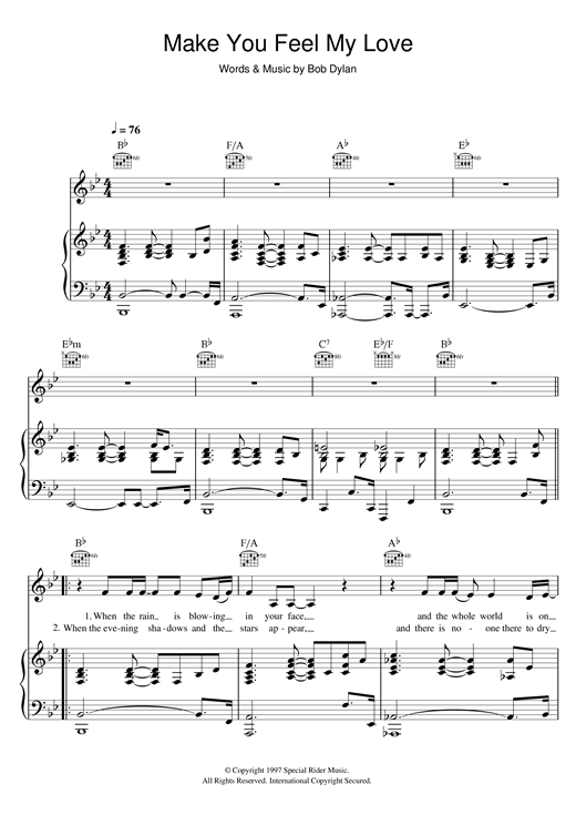 Adele Make You Feel My Love Sheet Music Notes Download Pdf Folk Score Very Easy Piano