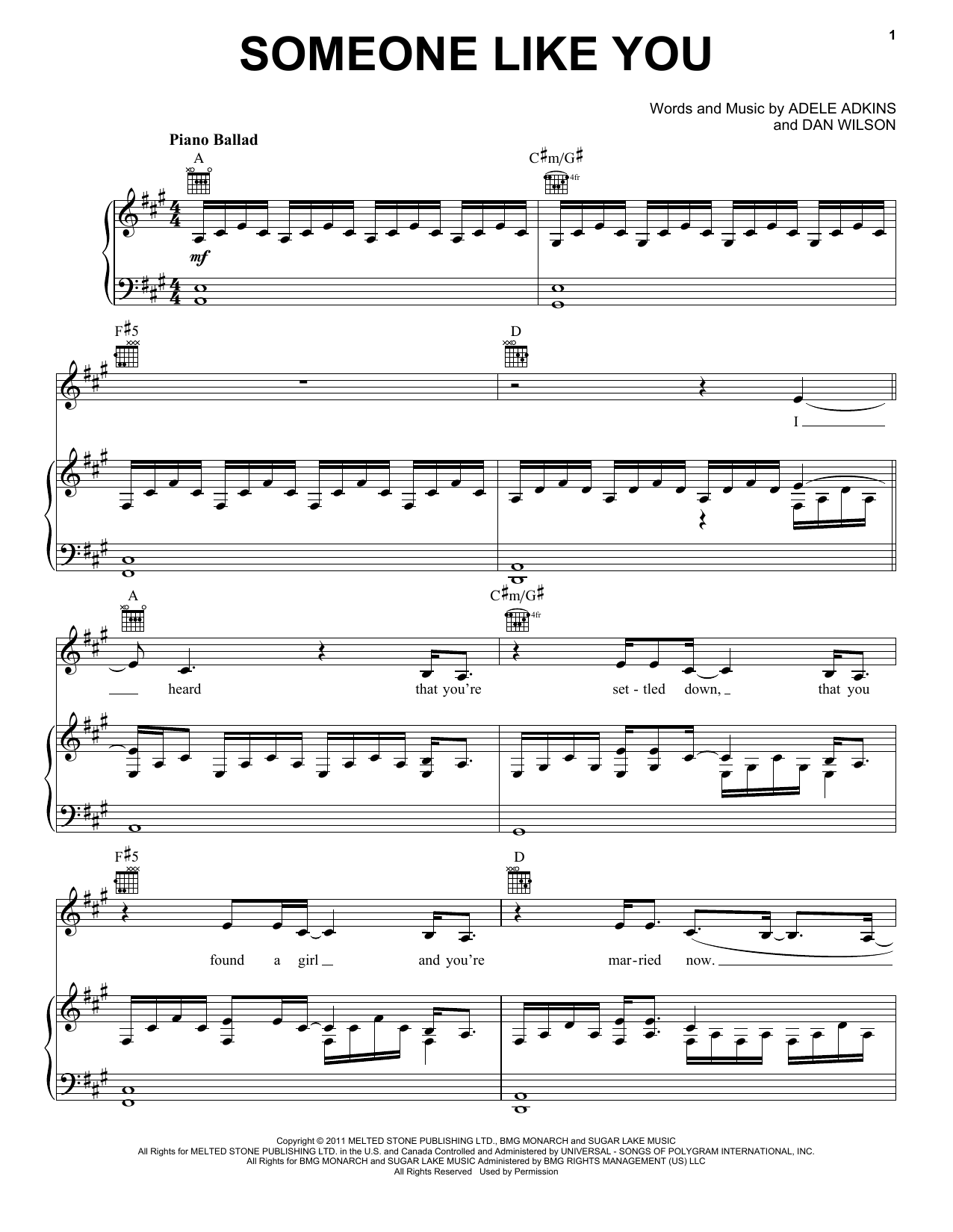 Adele Someone Like You sheet music preview music notes and score for Easy Piano including 8 page(s)