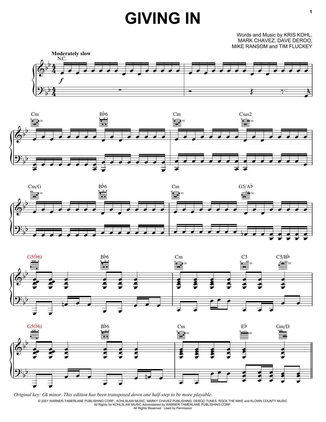 Learn to play Adema Giving In sheet music for Piano, Vocal & Guitar (Right-Hand Melody) in minutes. Adema Giving In sheet music preview music notes and score for Piano, Vocal & Guitar (Right-Hand Melody) including 6 page(s)