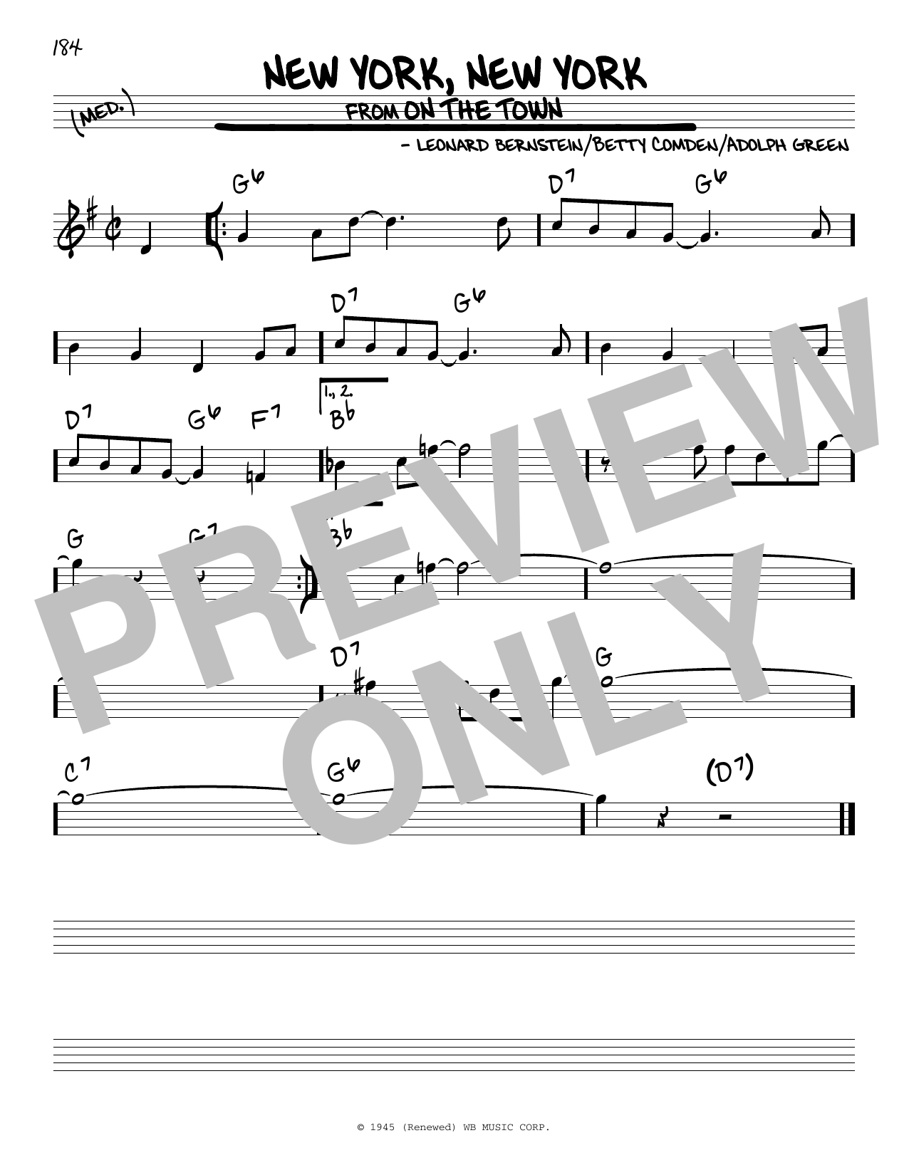 Adolph Green New York, New York sheet music, chords, lyrics - Printable PDF for Real Book – Melody & Chords
