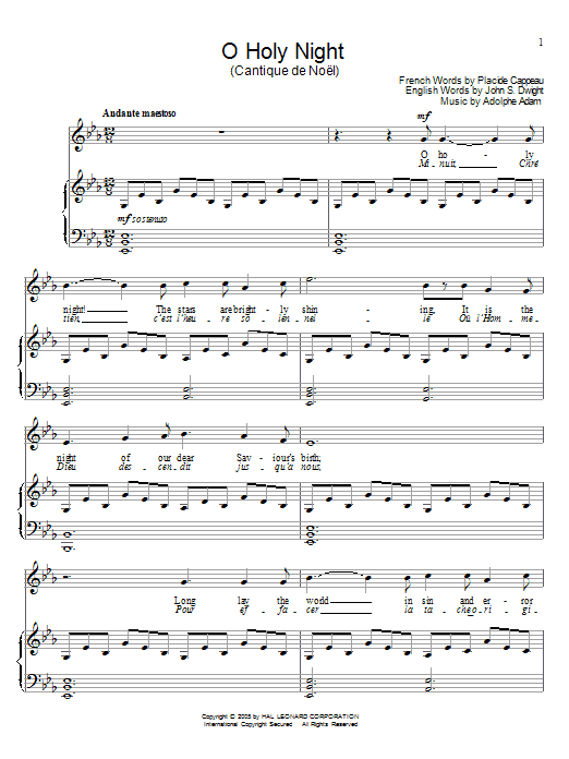 Learn to play Adolphe Adam O Holy Night sheet music for Piano in minutes. Adolphe Adam O Holy Night sheet music preview music notes and score for Piano including 2 page(s)