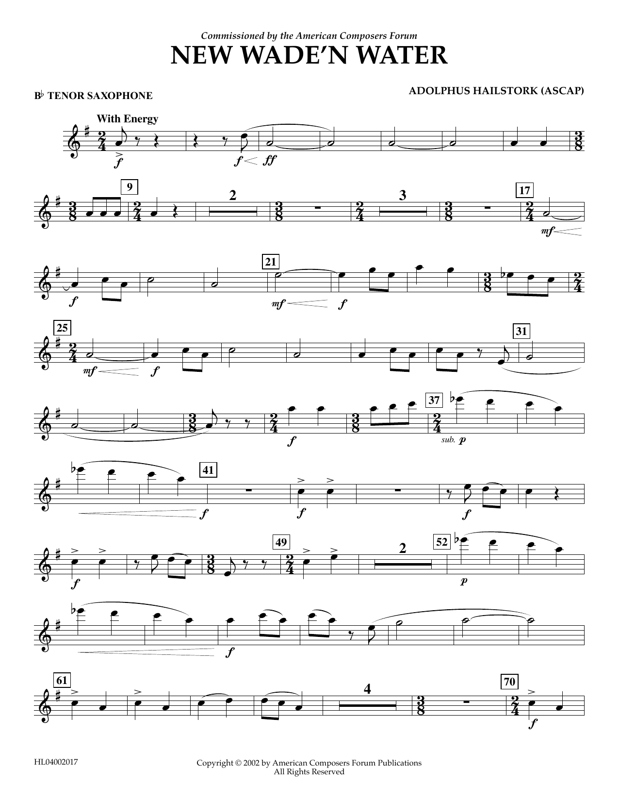 Adolphus Hailstork New Wade 'n Water - Bb Tenor Saxophone sheet music, chords, lyrics - Printable PDF for Concert Band