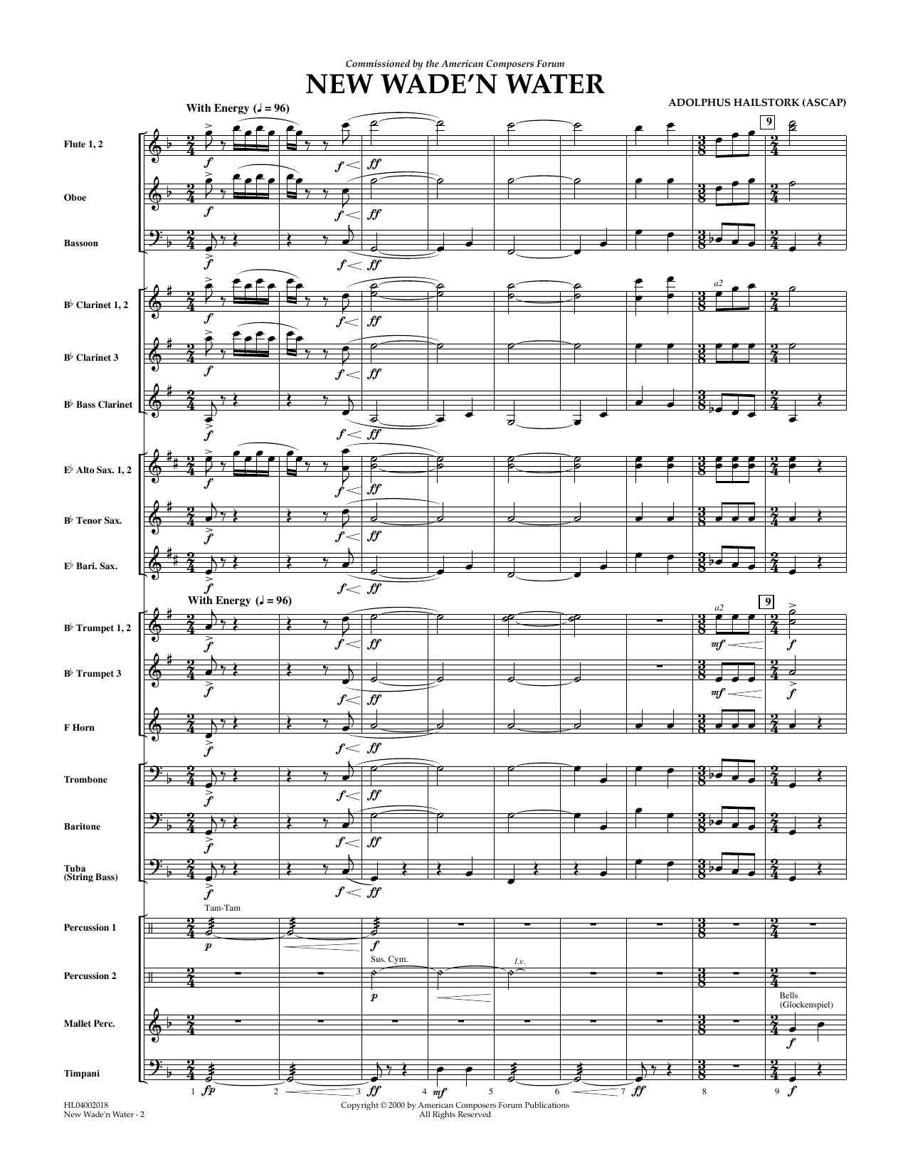 Adolphus Hailstork New Wade 'n Water - Full Score sheet music, chords, lyrics - Printable PDF for Concert Band