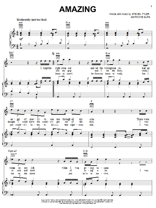 Learn to play Aerosmith Amazing (It's Amazing) sheet music for Piano, Vocal & Guitar (Right-Hand Melody) in minutes. Aerosmith Amazing (It's Amazing) sheet music notes and chords