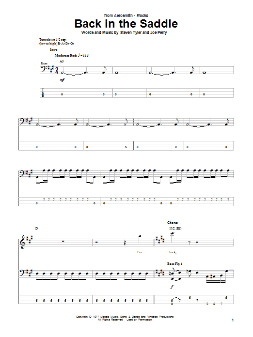 Learn to play Aerosmith Back In The Saddle sheet music for Bass Guitar Tab in minutes. Aerosmith Back In The Saddle sheet music preview music notes and score for Bass Guitar Tab including 8 page(s)