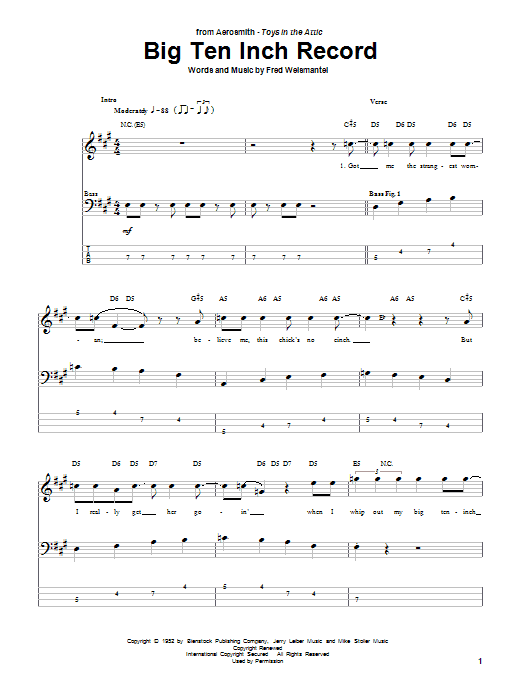 Learn to play Aerosmith Big Ten Inch Record sheet music for Bass Guitar Tab in minutes. Aerosmith Big Ten Inch Record sheet music notes and chords