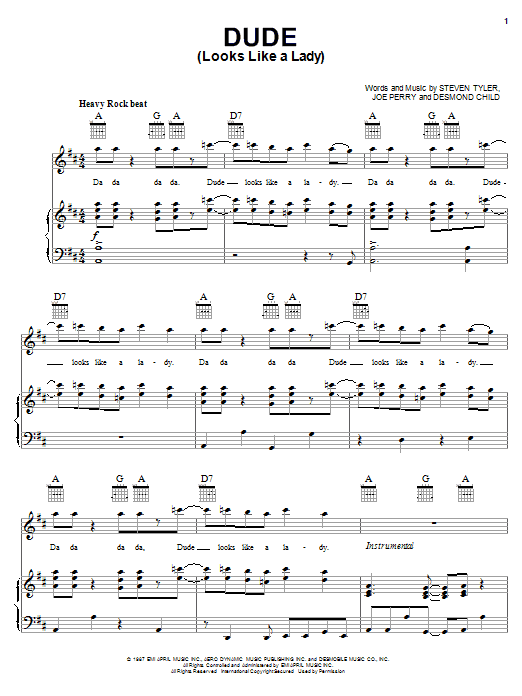 Aerosmith Dude (Looks Like A Lady) sheet music preview music notes and score for Bass Guitar Tab including 7 page(s)