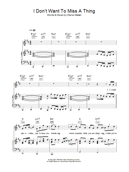 Learn to play Aerosmith I Don't Want To Miss A Thing sheet music for Beginner Piano in minutes. Aerosmith I Don't Want To Miss A Thing sheet music preview music notes and score for Beginner Piano including 2 page(s)