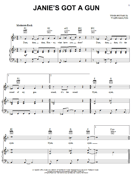 Learn to play Aerosmith Janie's Got A Gun sheet music for Piano, Vocal & Guitar (Right-Hand Melody) in minutes. Aerosmith Janie's Got A Gun sheet music notes and chords