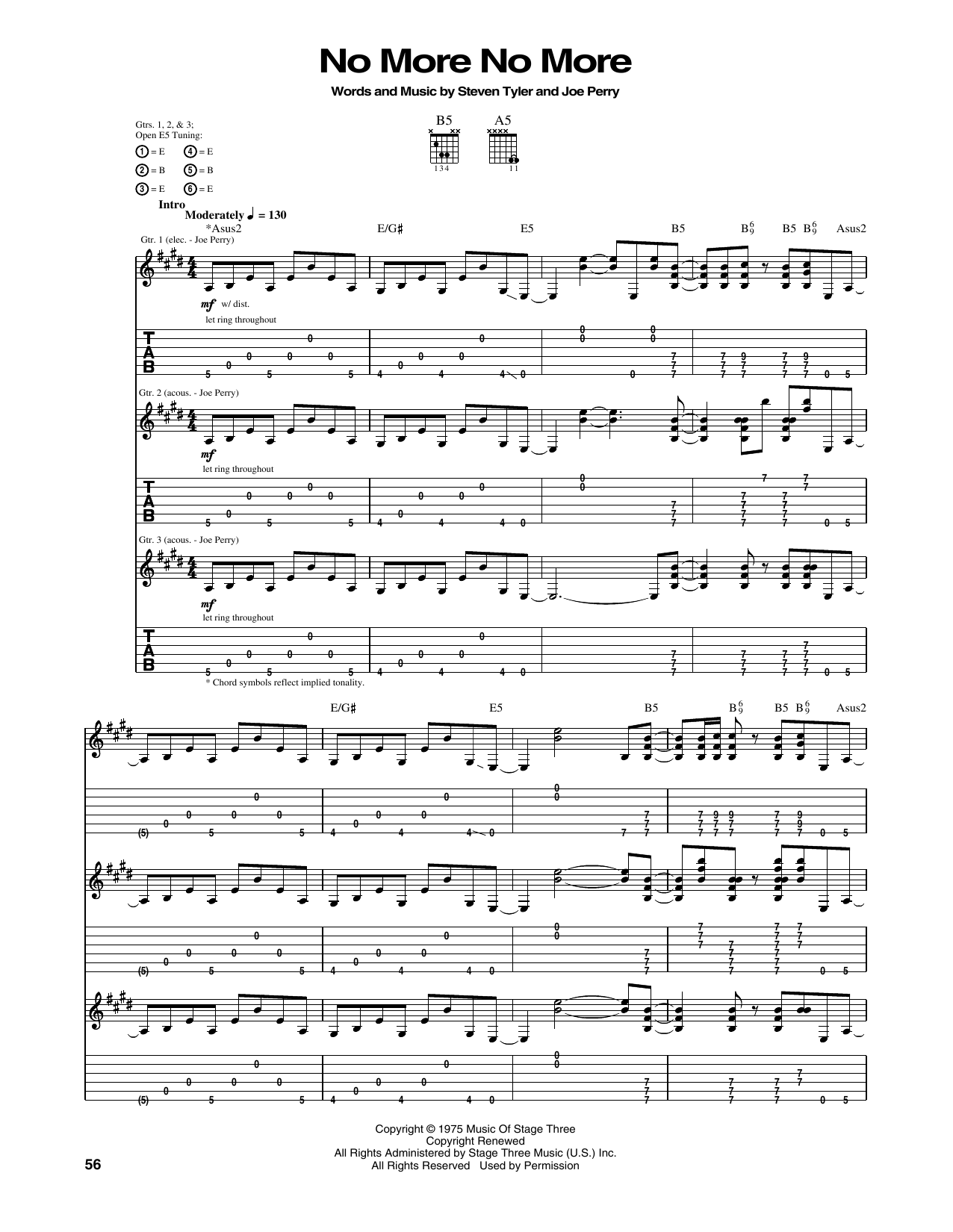 Aerosmith No More No More sheet music, chords, lyrics - Printable PDF for Guitar Tab