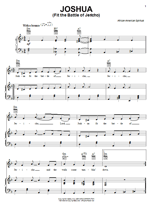 Download African-American Spiritual Joshua (Fit The Battle Of Jericho) sheet music notes and chords for Piano, Vocal & Guitar (Right-Hand Melody) - Download Printable PDF and start playing in minutes.