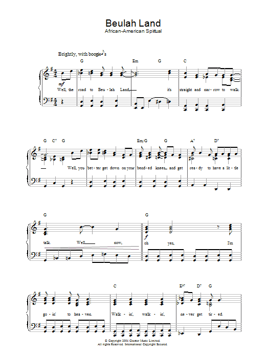 Learn to play African-American Spiritual Beulah Land sheet music for Piano & Vocal in minutes. African-American Spiritual Beulah Land sheet music preview music notes and score for Piano & Vocal including 2 page(s)