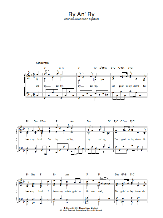 Learn to play African-American Spiritual By An' By sheet music for Piano & Vocal in minutes. African-American Spiritual By An' By sheet music preview music notes and score for Piano & Vocal including 3 page(s)