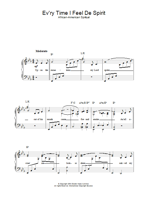 Learn to play African-American Spiritual Ev'ry Time I Feel De Spirit sheet music for Piano & Vocal in minutes. African-American Spiritual Ev'ry Time I Feel De Spirit sheet music preview music notes and score for Piano & Vocal including 3 page(s)