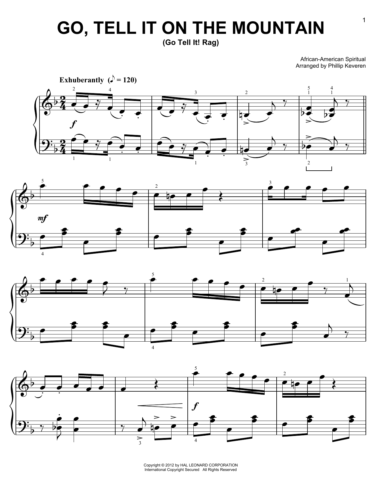 Learn to play African-American Spiritual Go Tell It On The Mountain sheet music for Easy Piano in minutes. African-American Spiritual Go Tell It On The Mountain sheet music preview music notes and score for Easy Piano including 4 page(s)